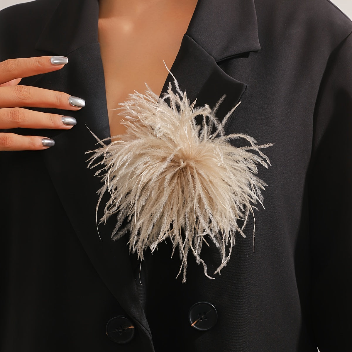 Fleurova - Oversized Feather Flower Brooch Pin