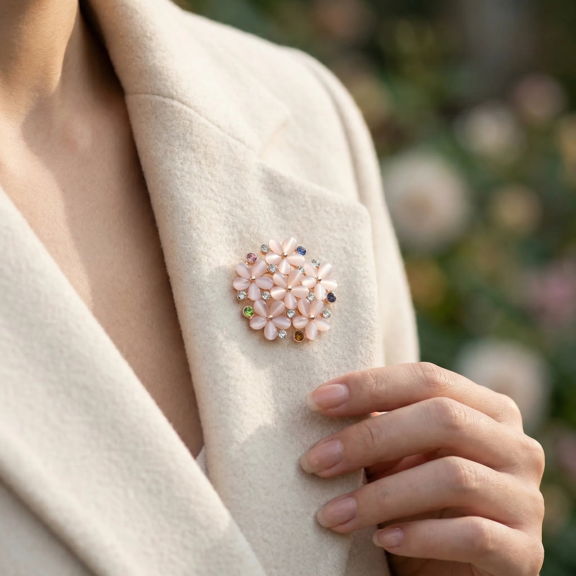 Bloompin - Floral Cluster Brooch With Crystals