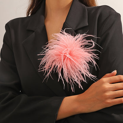 Fleurova - Oversized Feather Flower Brooch Pin