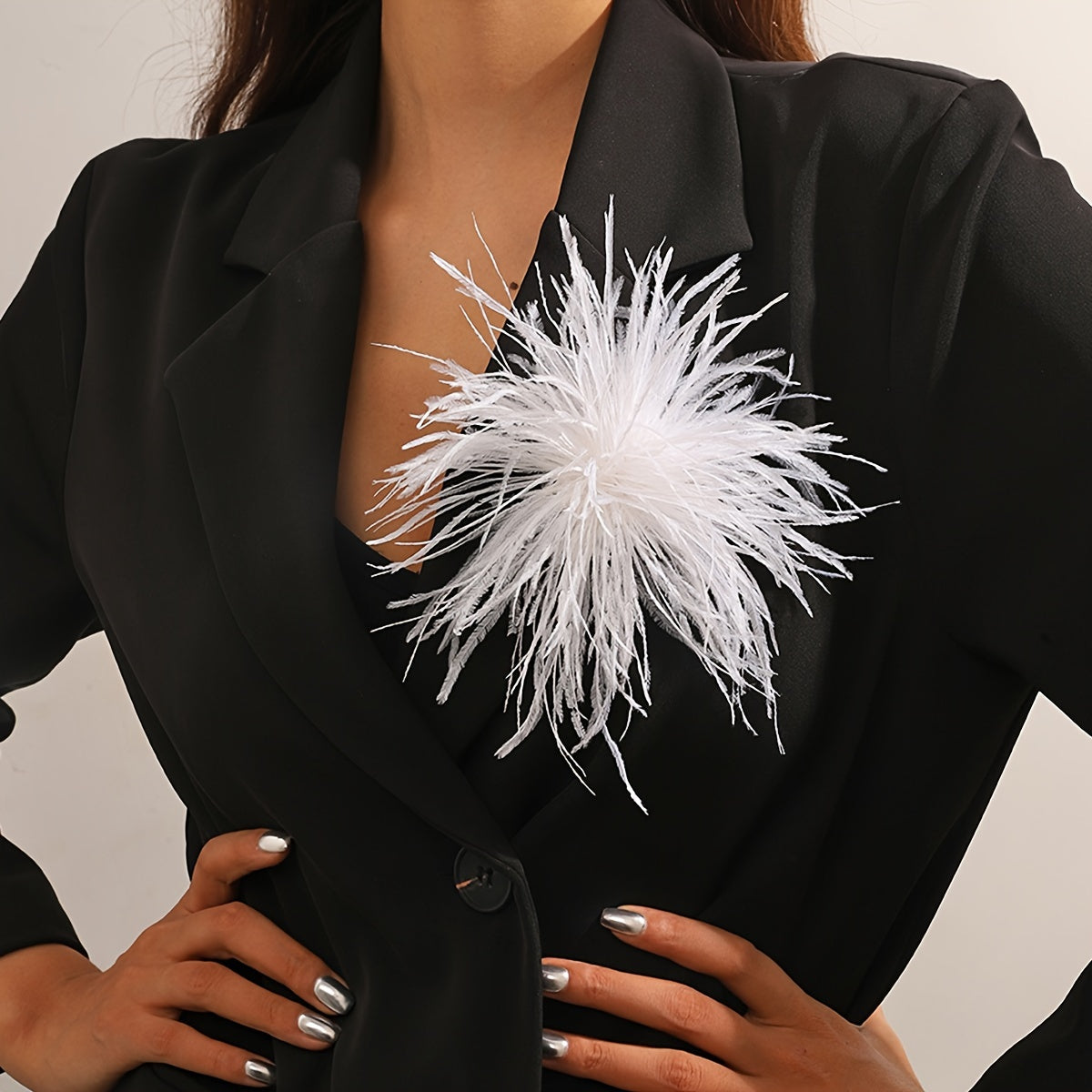 Fleurova - Oversized Feather Flower Brooch Pin