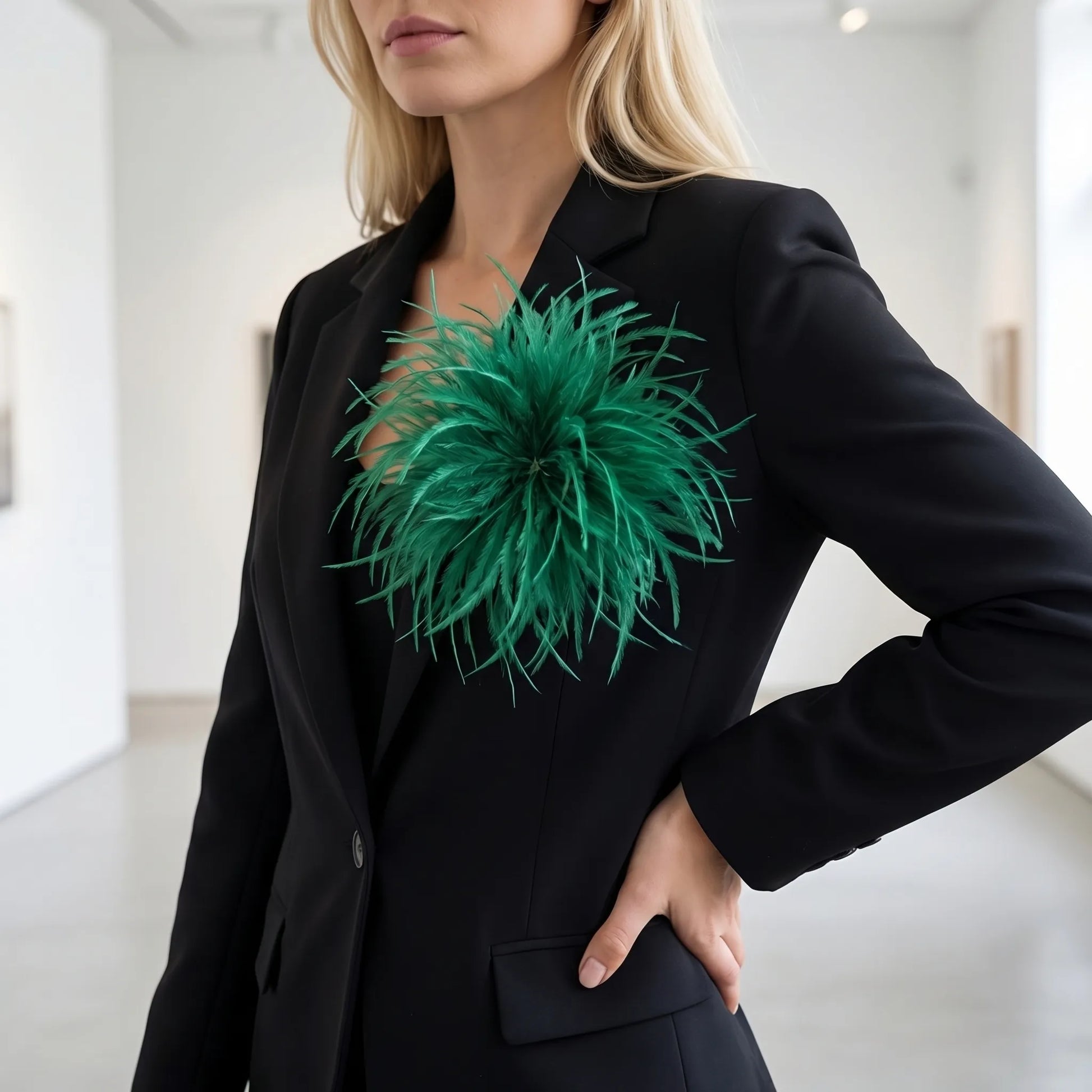 Fleurova - Oversized Feather Flower Brooch Pin
