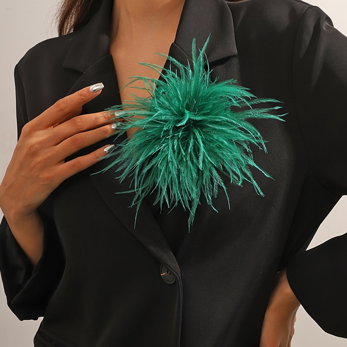 Fleurova - Oversized Feather Flower Brooch Pin