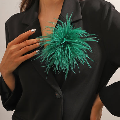 Fleurova - Oversized Feather Flower Brooch Pin