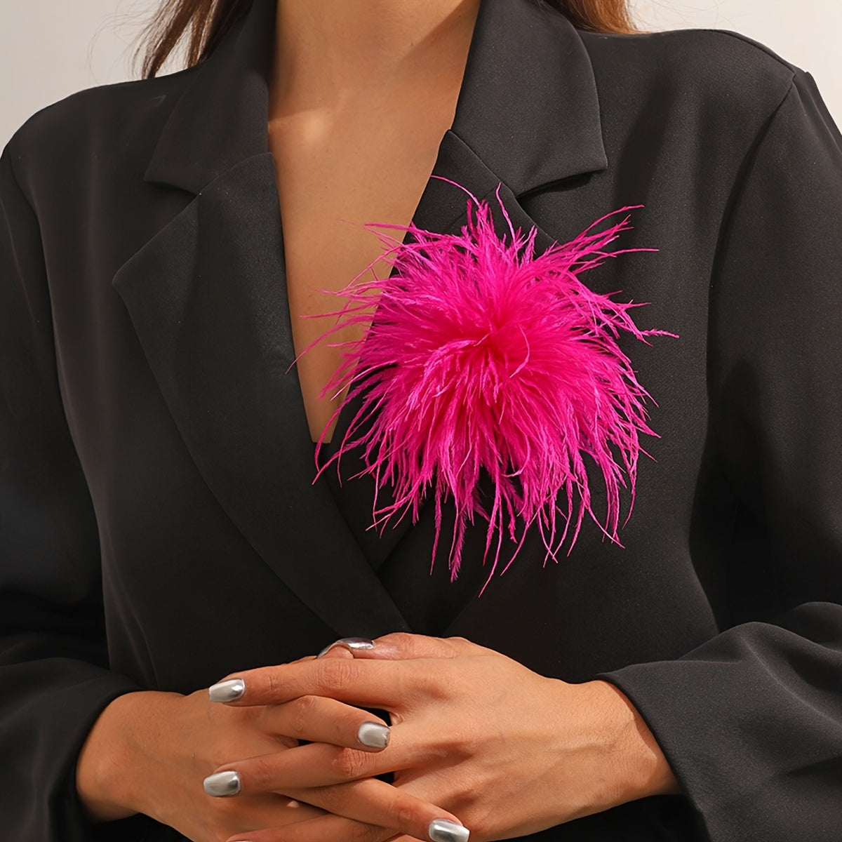 Fleurova - Oversized Feather Flower Brooch Pin