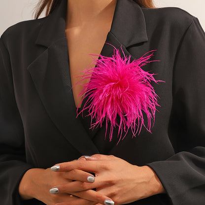 Fleurova - Oversized Feather Flower Brooch Pin