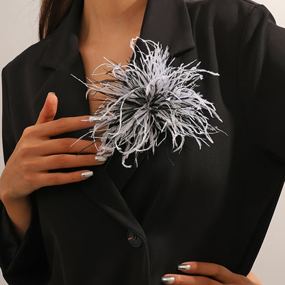 Fleurova - Oversized Feather Flower Brooch Pin