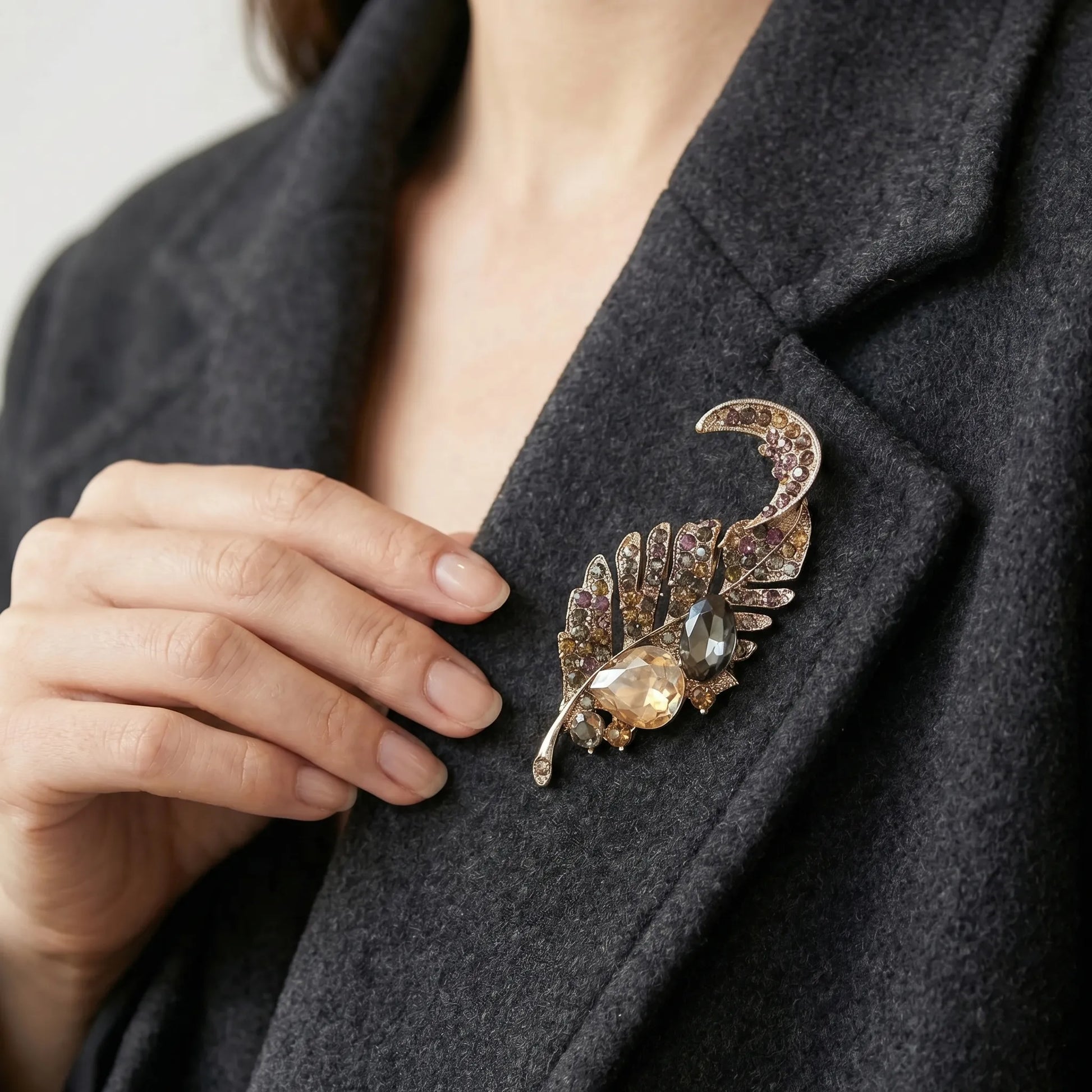 Foliara - Twisted Leaf Brooch With Crystals