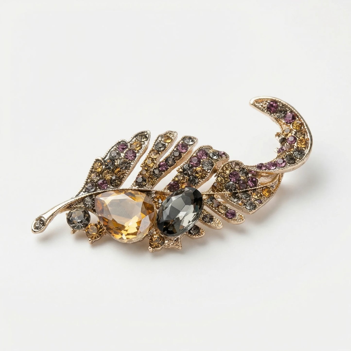 Foliara - Twisted Leaf Brooch With Crystals
