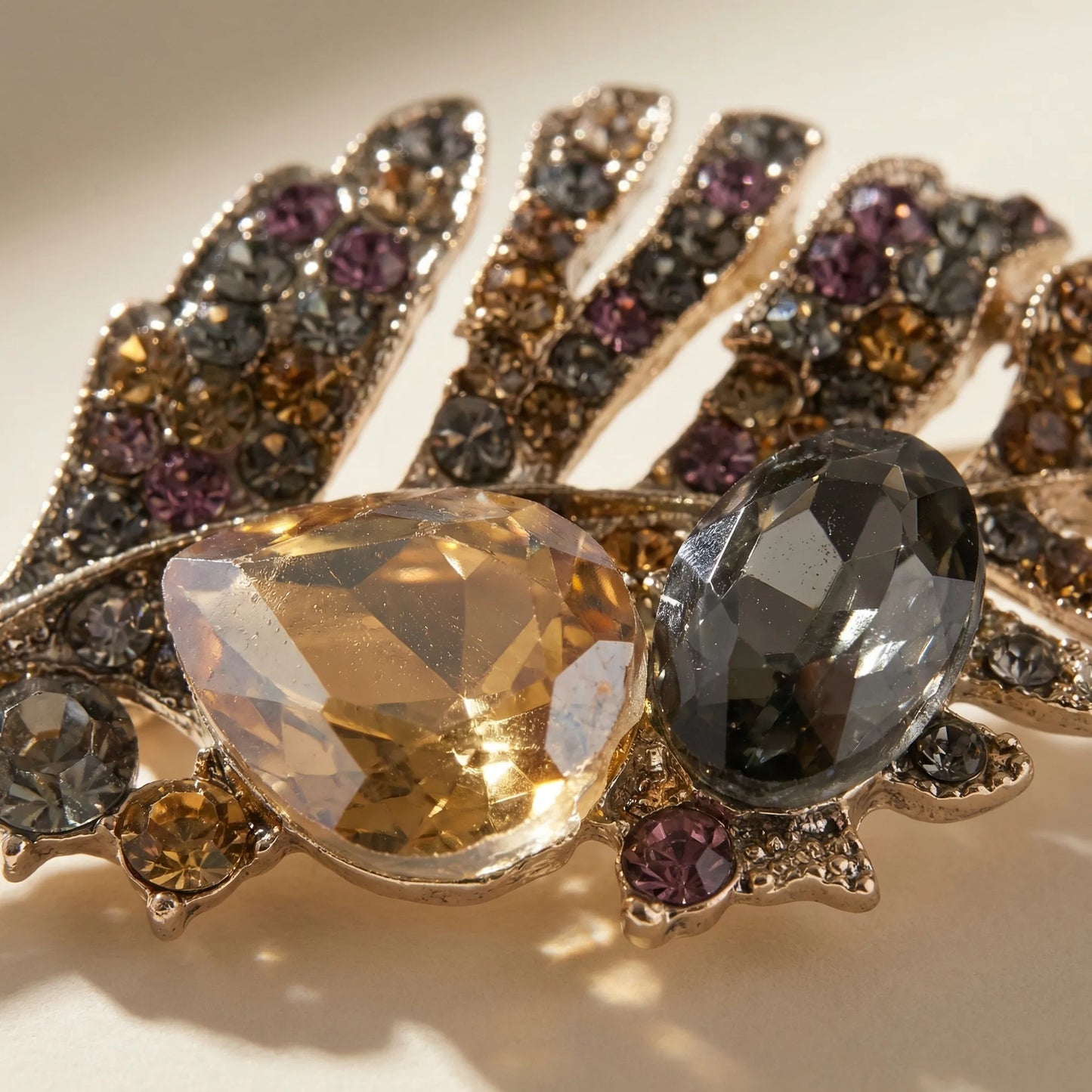 Foliara - Twisted Leaf Brooch With Crystals