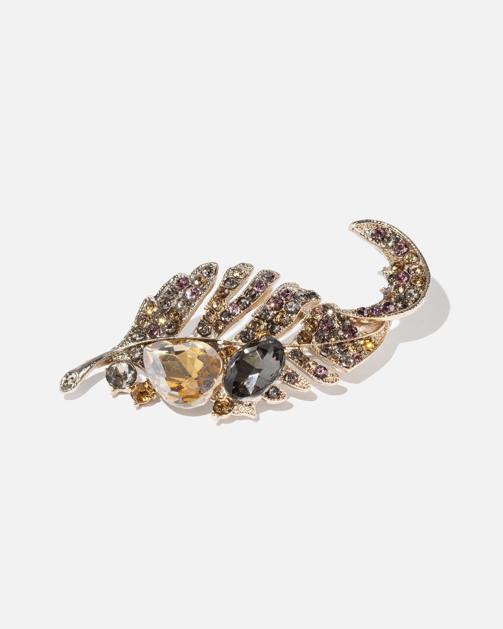 Foliara - Twisted Leaf Brooch With Crystals