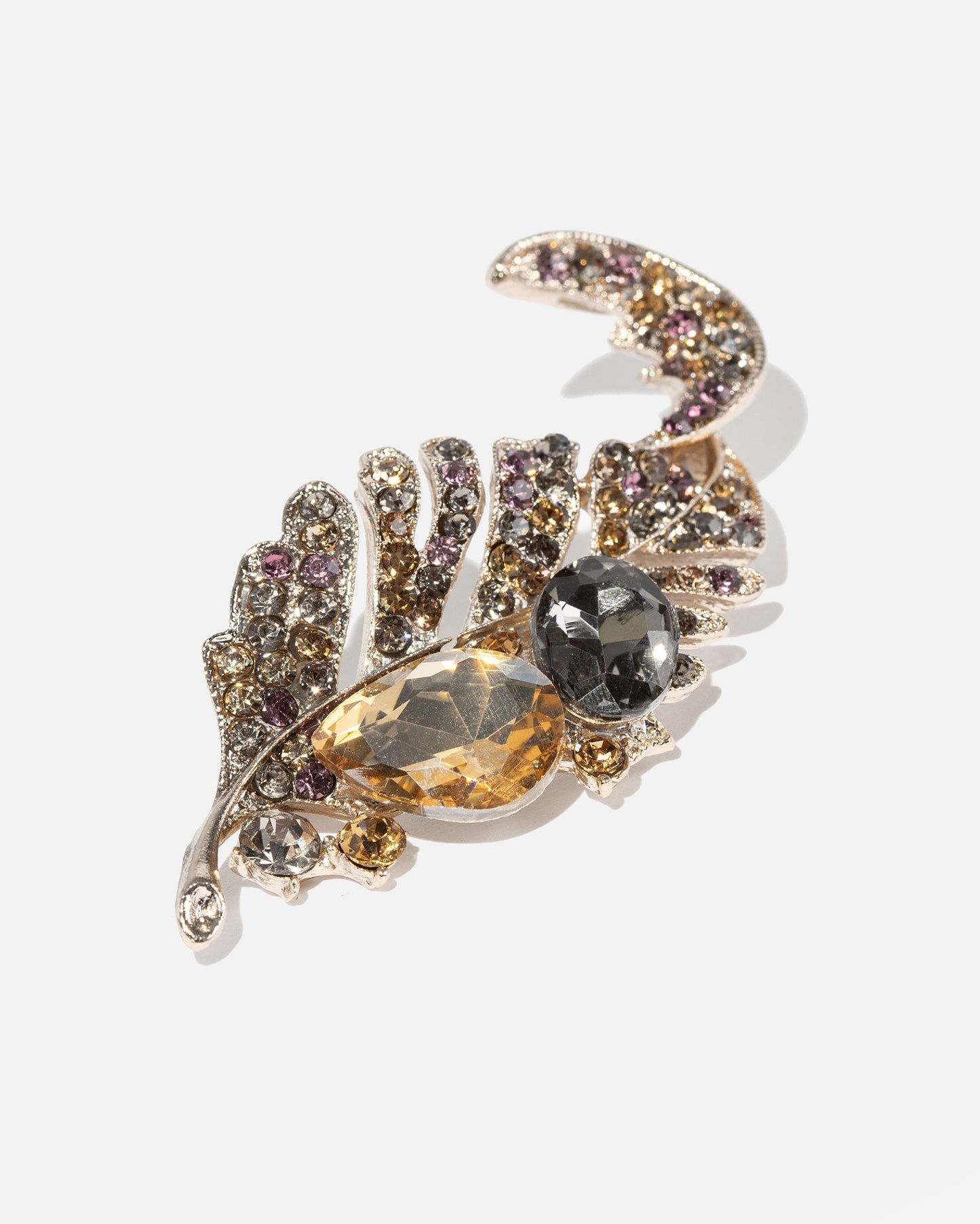 Foliara - Twisted Leaf Brooch With Crystals