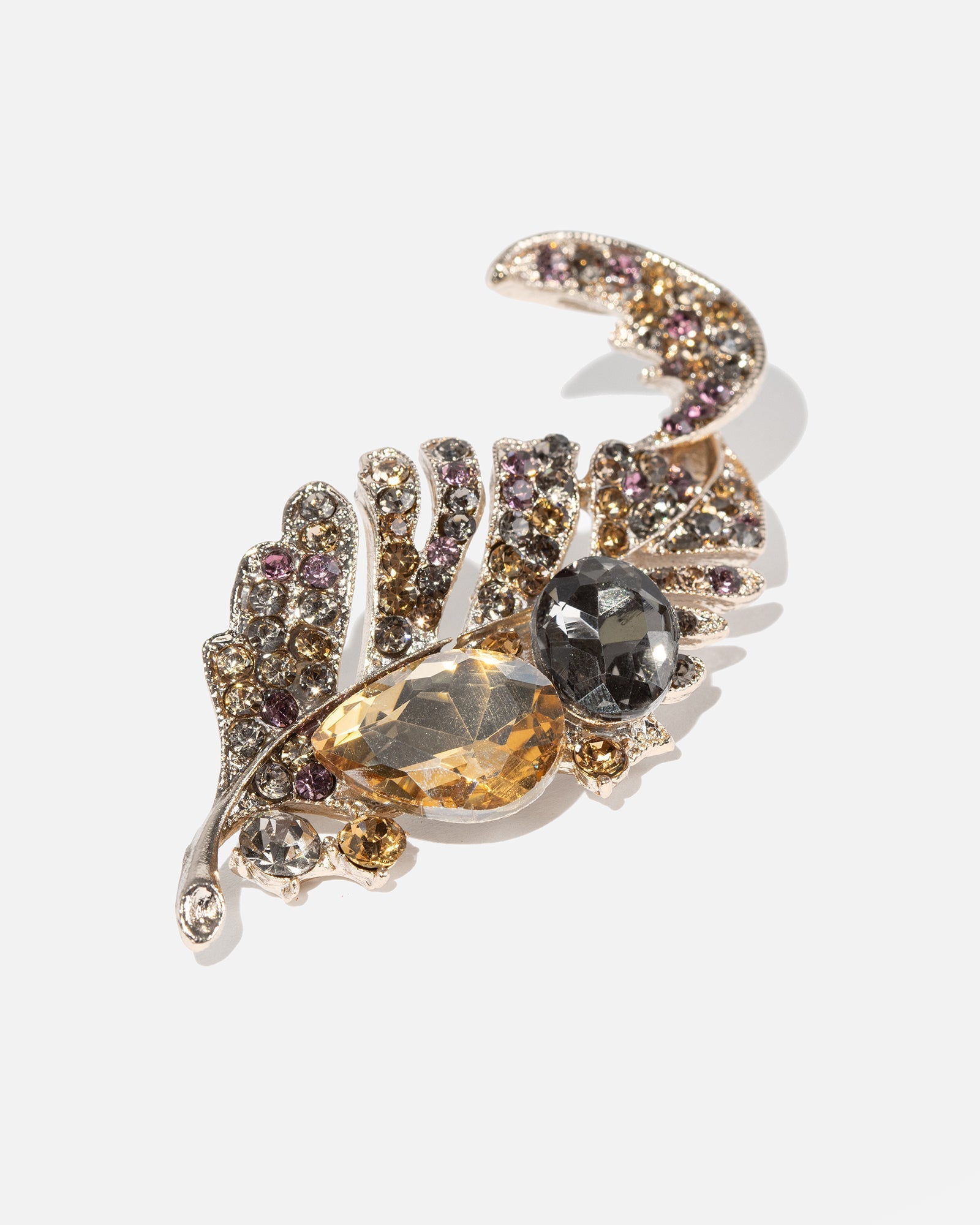 Foliara - Twisted Leaf Brooch With Crystals