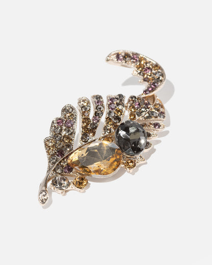 Foliara - Twisted Leaf Brooch With Crystals