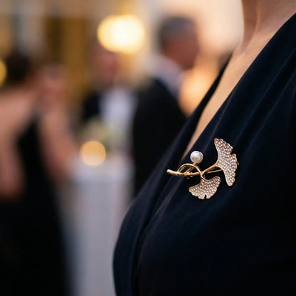 Ginkova - Crystal-Set Ginkgo Leaf Brooch