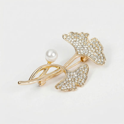 Ginkova - Crystal-Set Ginkgo Leaf Brooch