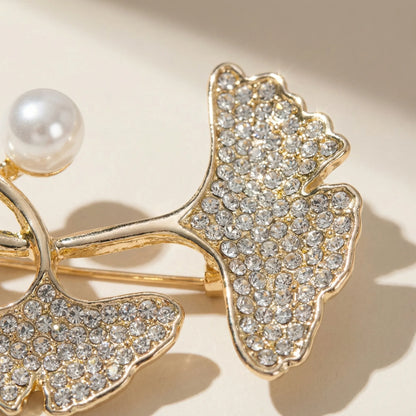 Ginkova - Crystal-Set Ginkgo Leaf Brooch