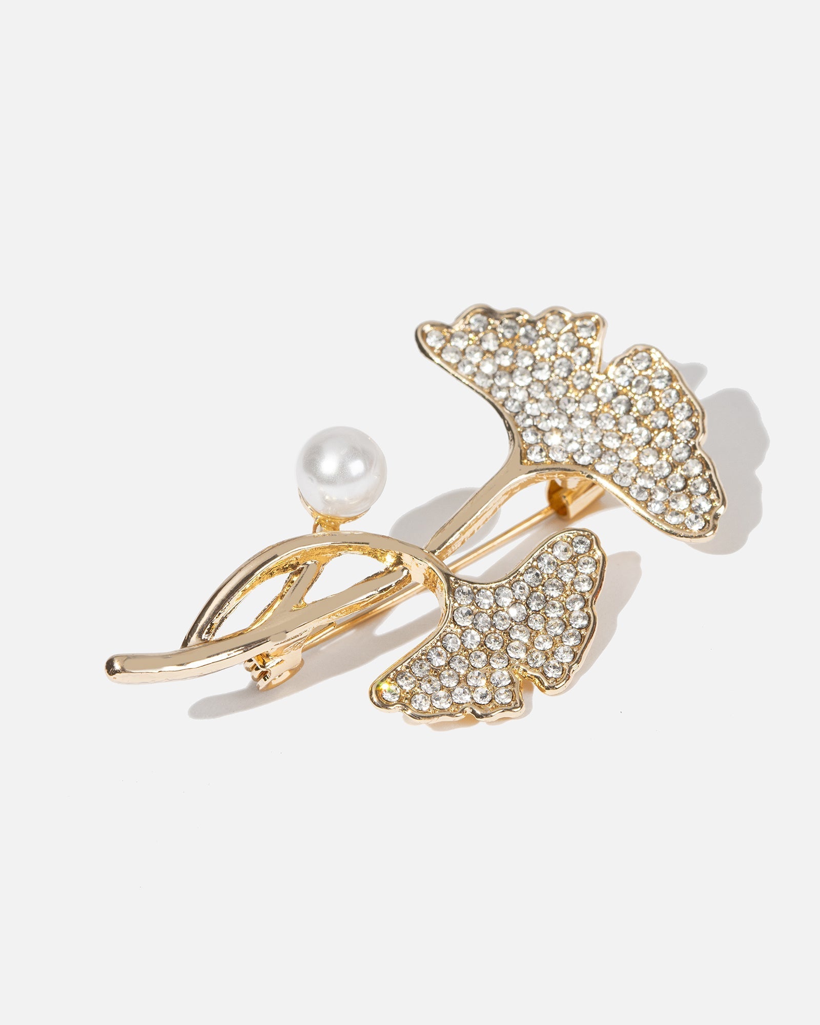 Ginkova - Crystal-Set Ginkgo Leaf Brooch
