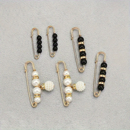 Pearlique - Faux Pearl Safety Pin Brooch Set