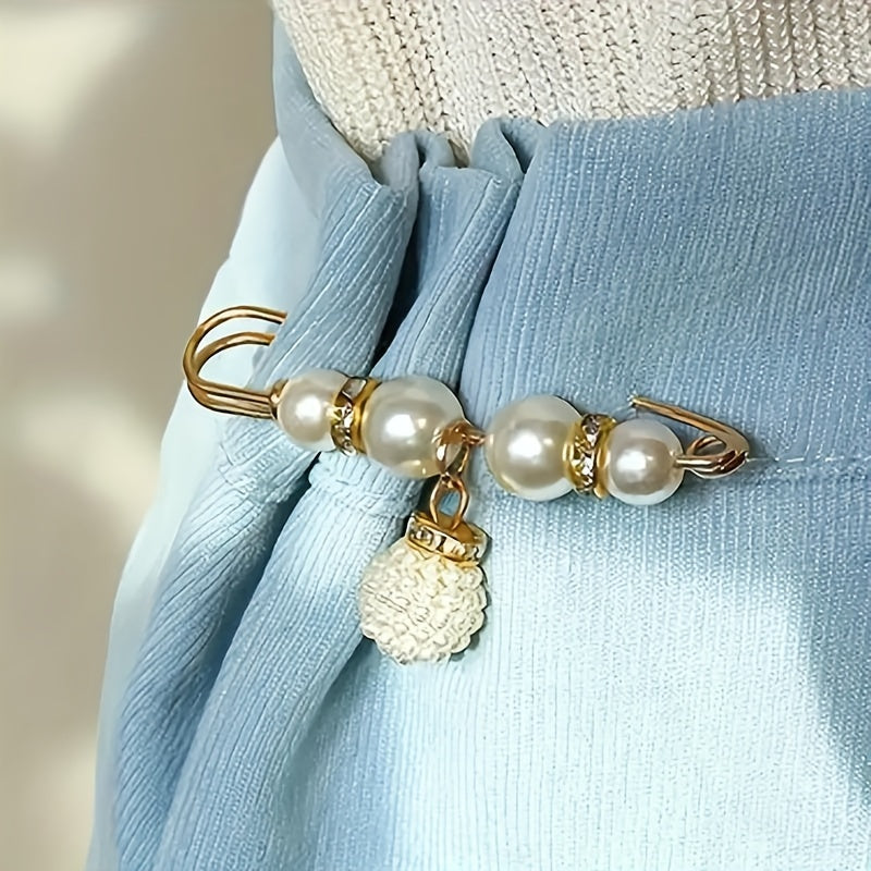 Pearlique - Faux Pearl Safety Pin Brooch Set
