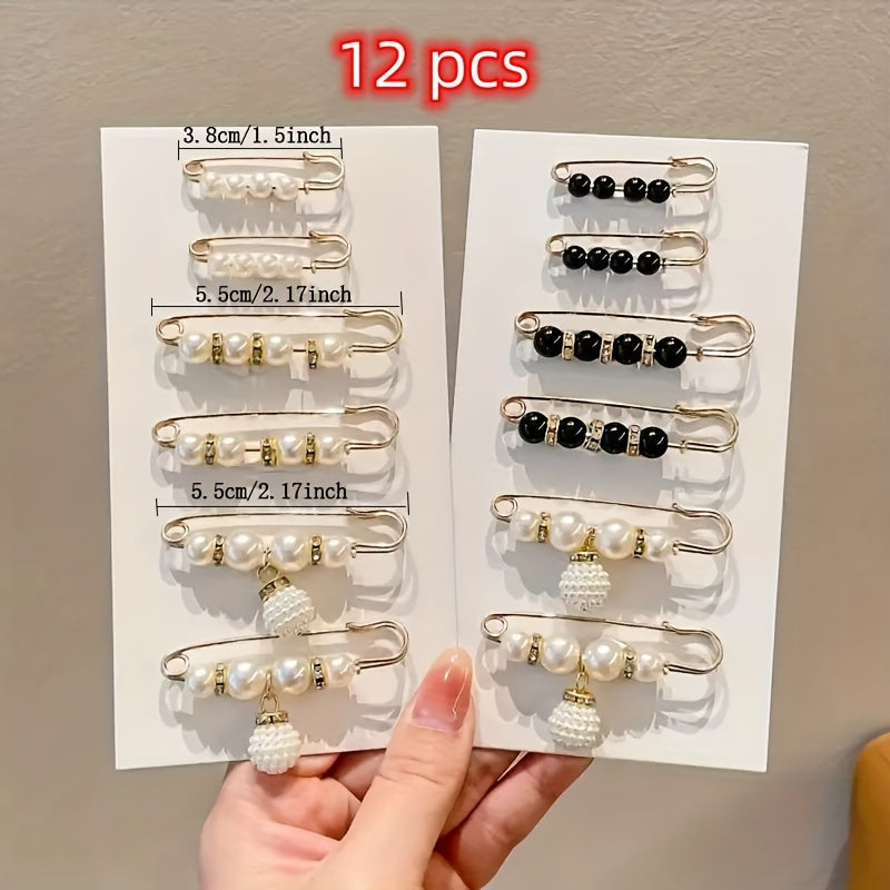 Pearlique - Faux Pearl Safety Pin Brooch Set