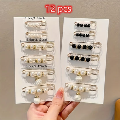 Pearlique - Faux Pearl Safety Pin Brooch Set