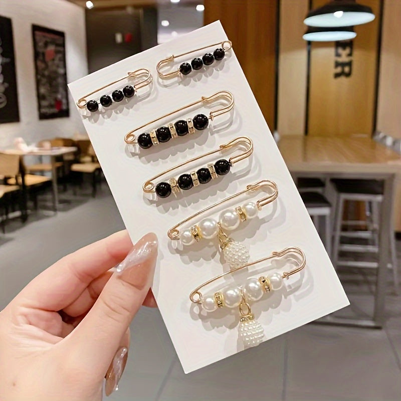 Pearlique - Faux Pearl Safety Pin Brooch Set