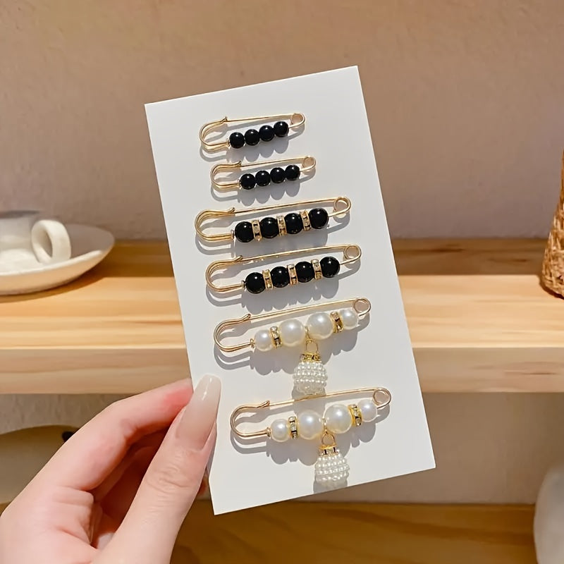 Pearlique - Faux Pearl Safety Pin Brooch Set