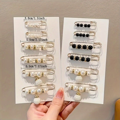 Pearlique - Faux Pearl Safety Pin Brooch Set