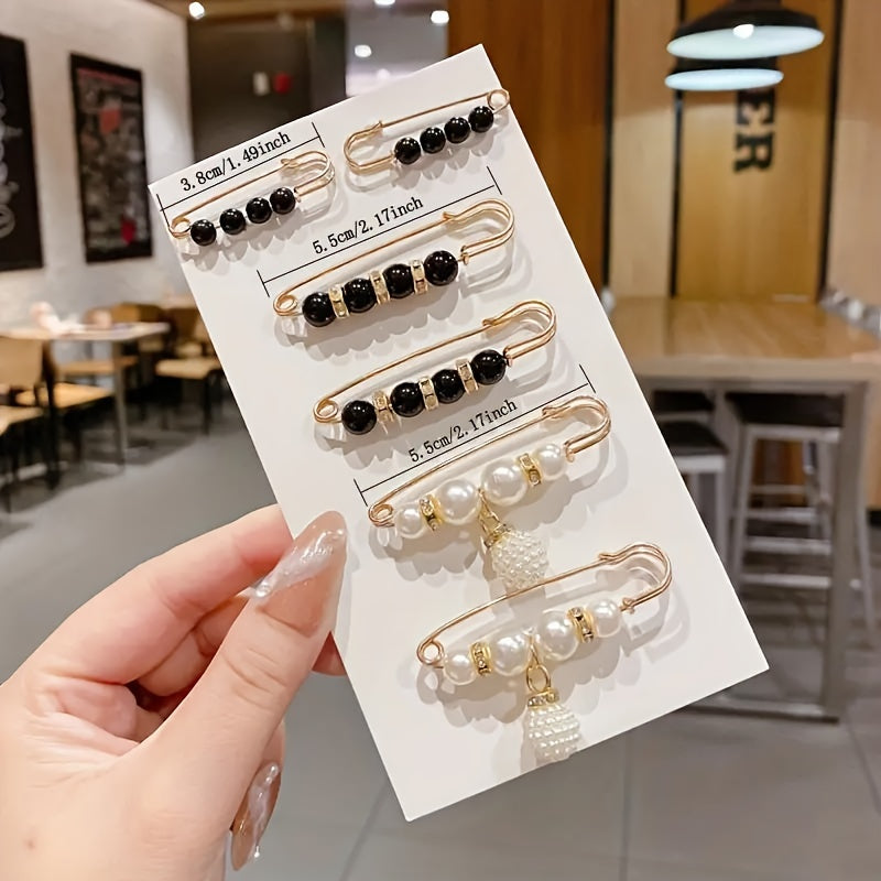 Pearlique - Faux Pearl Safety Pin Brooch Set