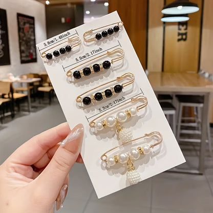 Pearlique - Faux Pearl Safety Pin Brooch Set