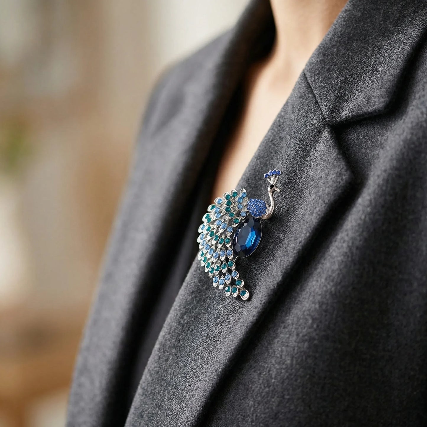 Plumara - Decorative Peacock Motif Lapel Brooch