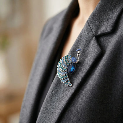 Plumara - Decorative Peacock Motif Lapel Brooch