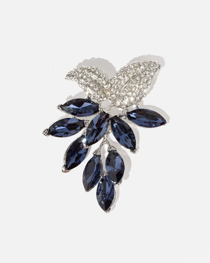 Velindra - Leaf Motif Crystal Statement Brooch